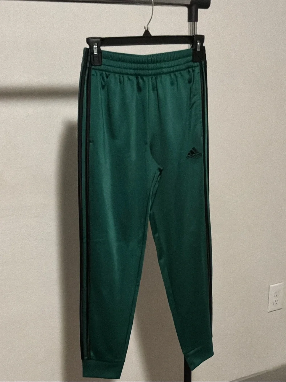 adidas Green Kids Track Joggers with Black Side Stripes